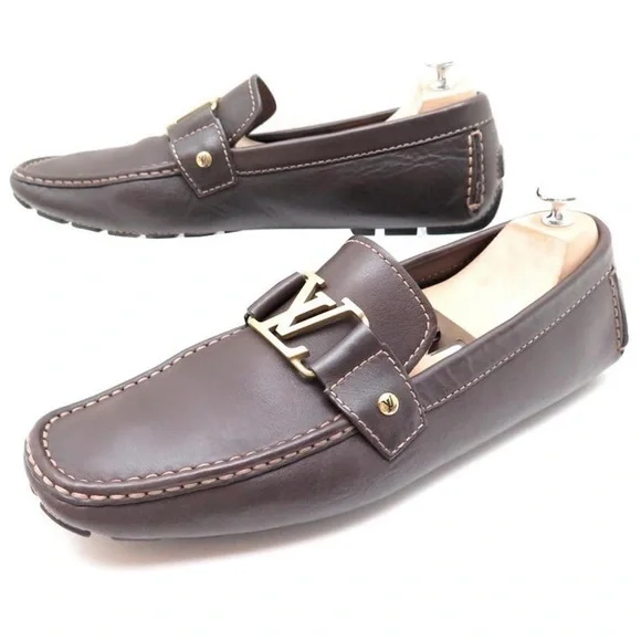 LOUIS VUITTON MENS MONTE CARLO DRIVERS- WORN 1X- SIZE 10- BROWN W/ GOLD HARDWARE - Picture 7 of 9